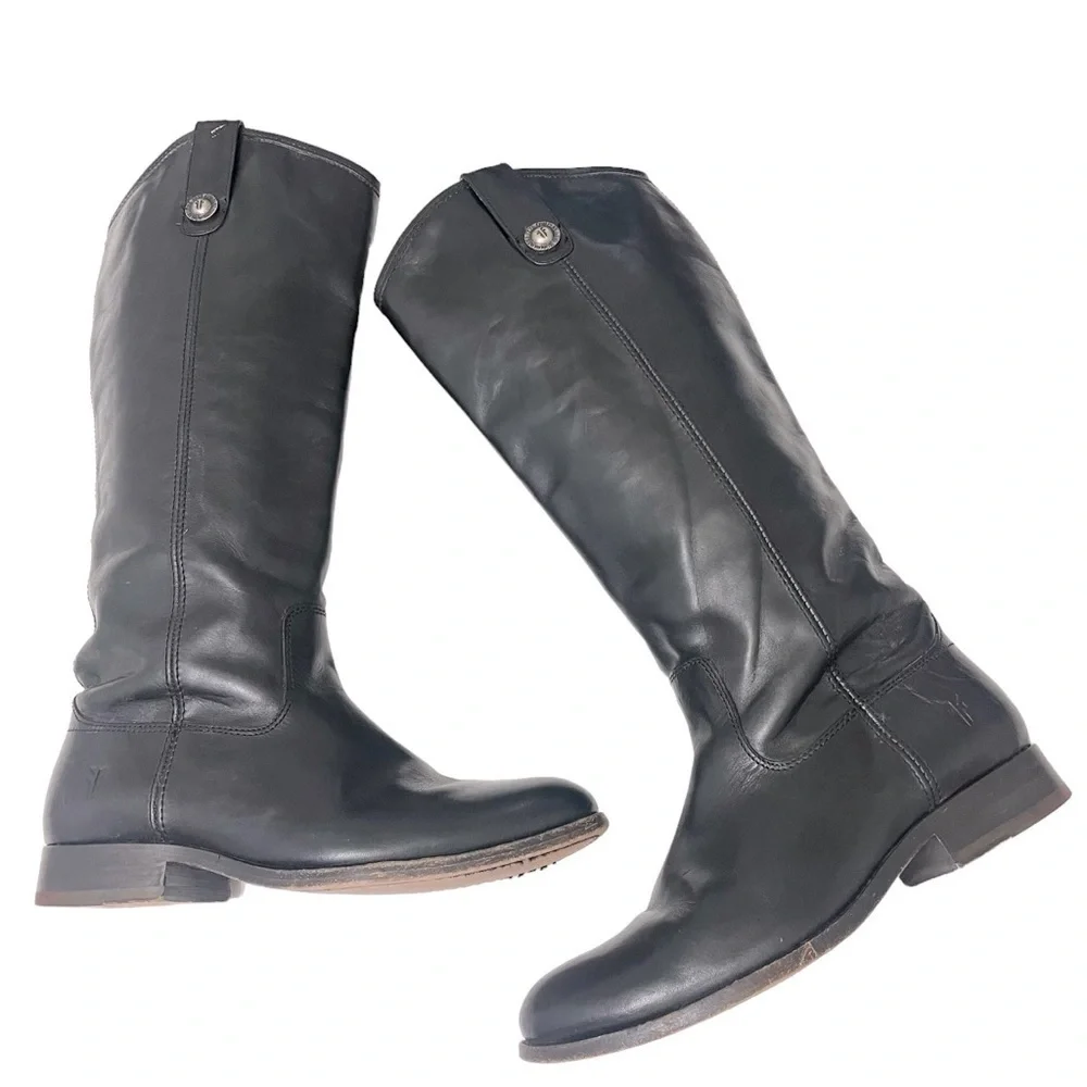 FRYE Melissa‎ Button Lug Equestrian-Inspired Tall Boots in Black Women's Size 6